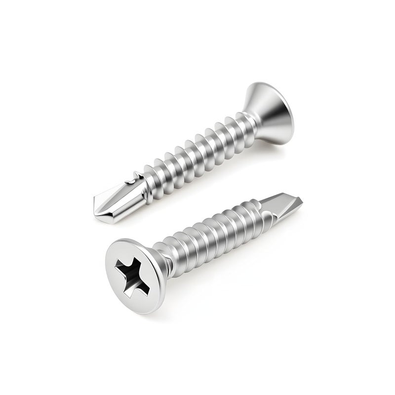 HEXPHANT #8 x 1 (100 Pack) Flat Head Phillips Drive Sheet Metal Screws, Stainless Steel 410 Self Drilling Screws,Countersun Head Fast Self-Tapping Screws for Metal, Plastic, Wood - Image 1